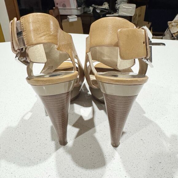 Michael Kors Tan Carla Ultra-High Peep Toe Platform Heels | Size 9M - Picture 3 of 10